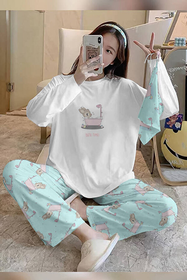 Bahd Deer3 Bath White Supersoft Women's Pajama Set 3615