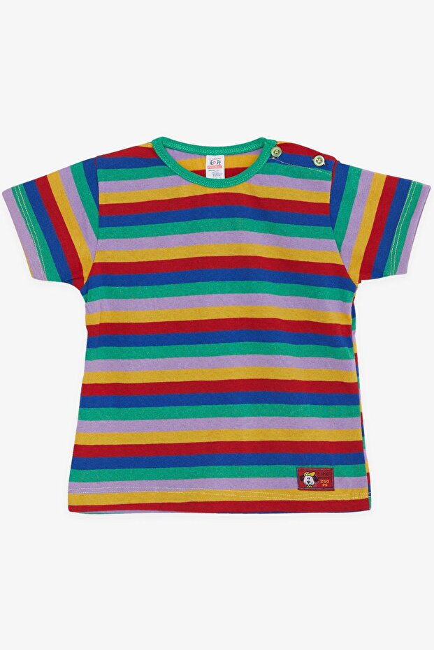 Boy's T-Shirt with Patched Striped Puppy Print, 1-4 Years Old, Mixed Colors