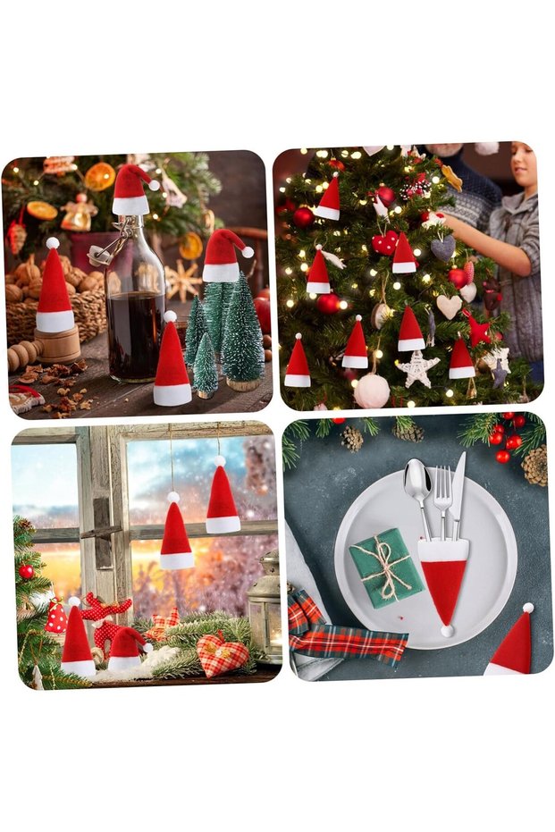6 Pieces Decorative Santa Hat Spoon Holder - New Year's Tableware Decor Spoon Holder Serving Presentation Holder