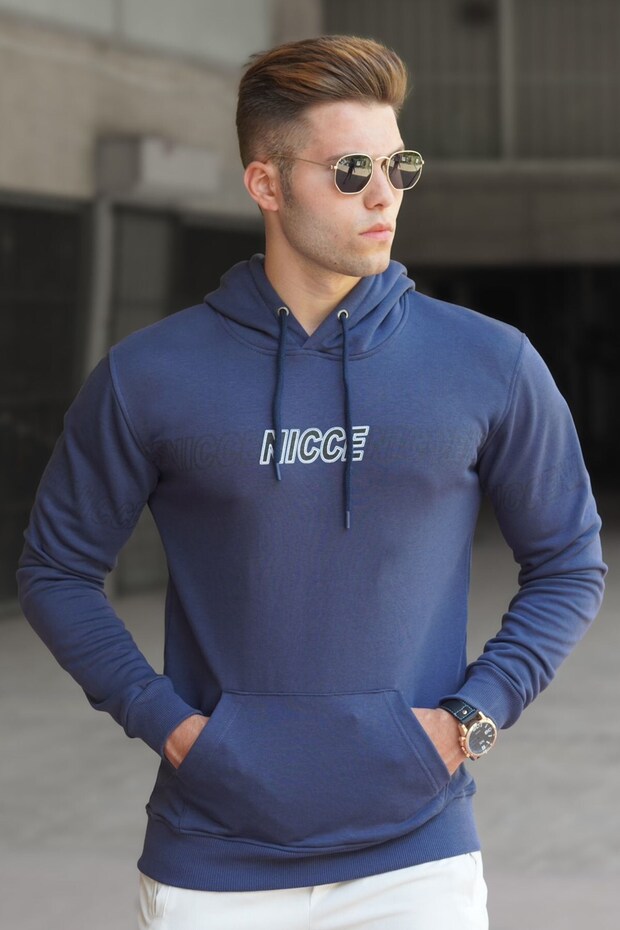 Navy Blue Printed Men's Sweatshirt 5305