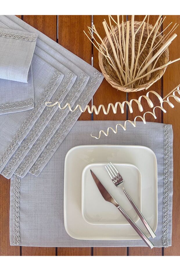 American Service, Jute Textured, Linen Linen Gray 6 Pieces