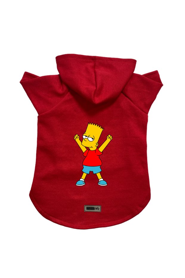 Hooded Fleece Sweatshirt Dog and Cat Outfit & Dress - Red Bart Simpson - Size S