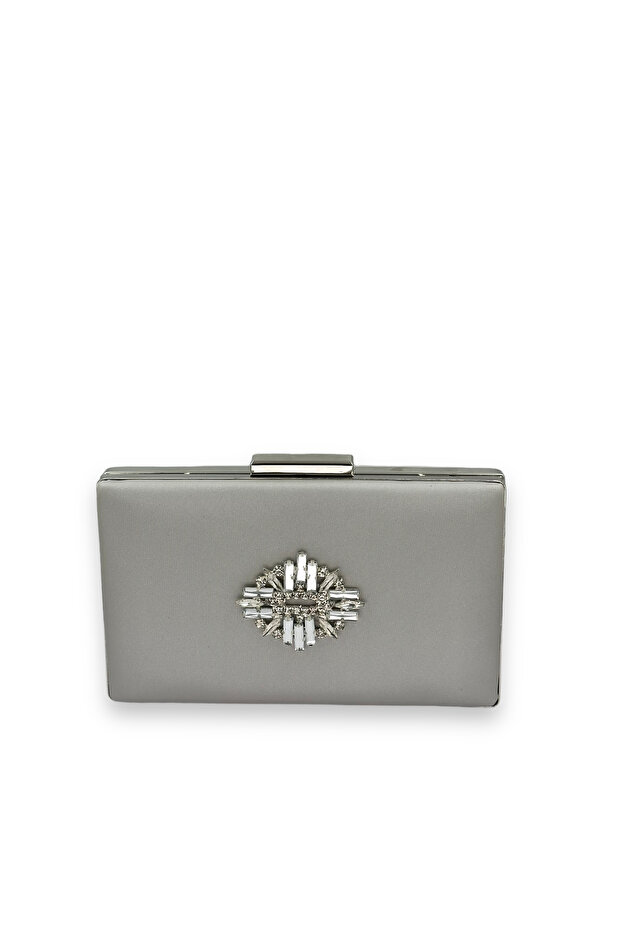 Silver Gray Color Anti-Scratch Satin Silver Stone Evening Bag Wedding Engagement Bag