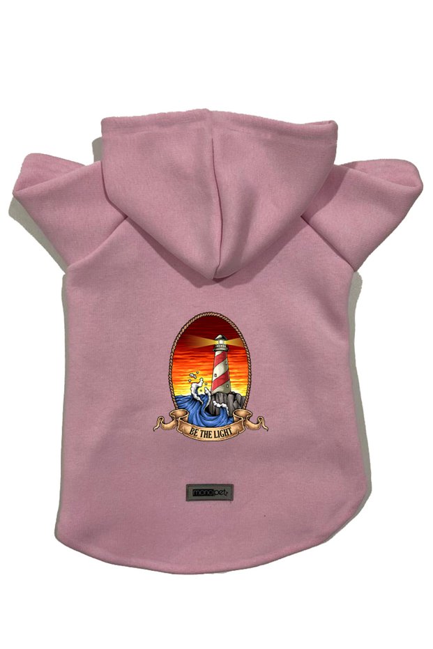 Hooded Fleece Sweatshirt Dog and Cat Outfit & Dress - Pink Lighthouse - Size XS