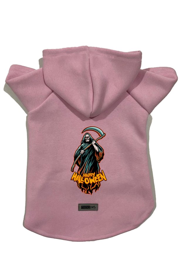 Hooded Fleece Sweatshirt Dog and Cat Outfit & Dress - Pink Halloween Grim Reaper - Size XS