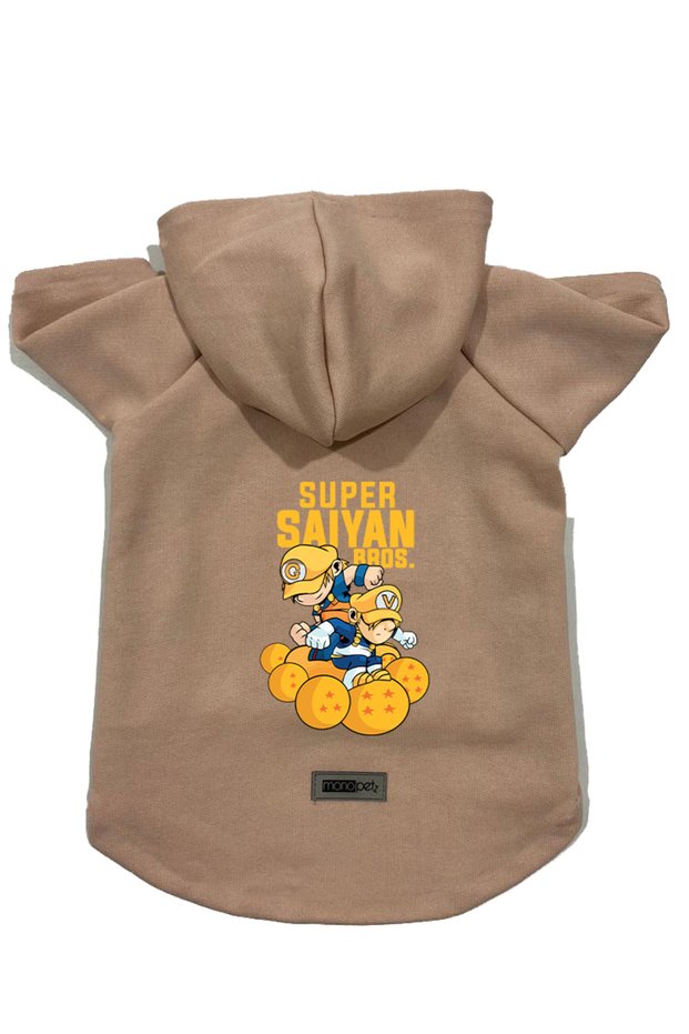 Hooded Fleece Sweatshirt Dog and Cat Outfit & Dress - Beige Goku Vegeta - Size L