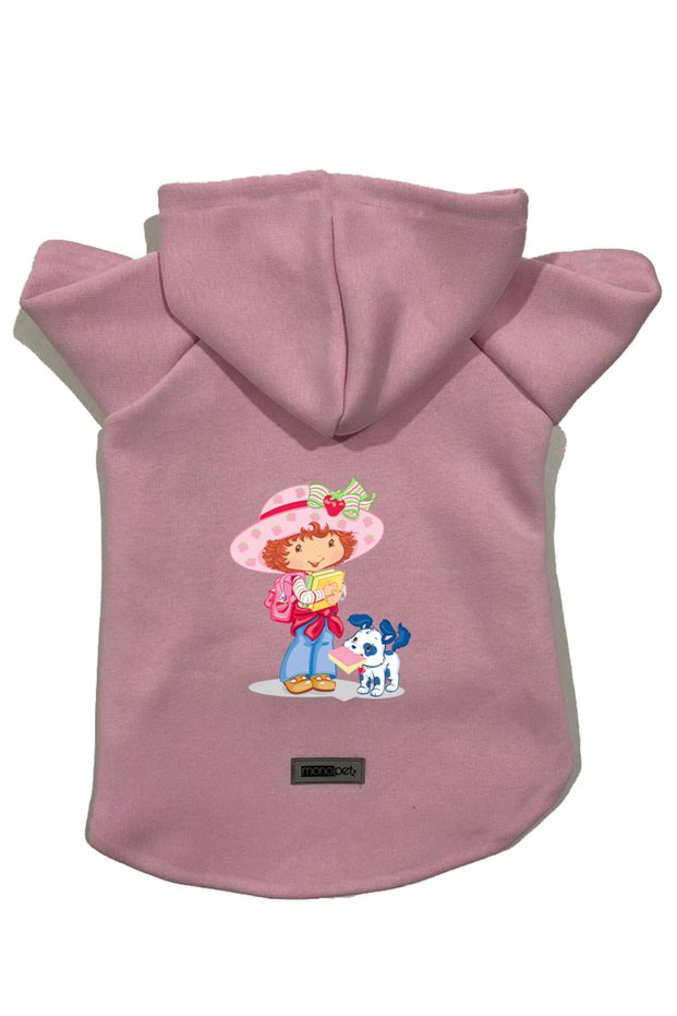 Hooded Fleece Sweatshirt Dog and Cat Outfit & Dress - Pink Strawberry Girl and Dog - Size M