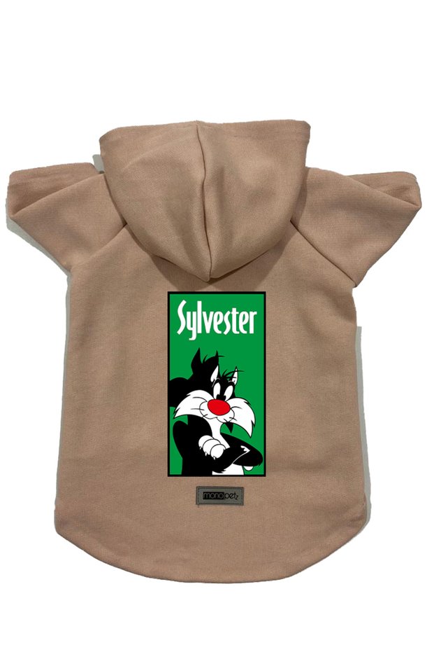Hooded Fleece Sweatshirt Dog and Cat Outfit & Dress - Beige Sylvester - Size XS