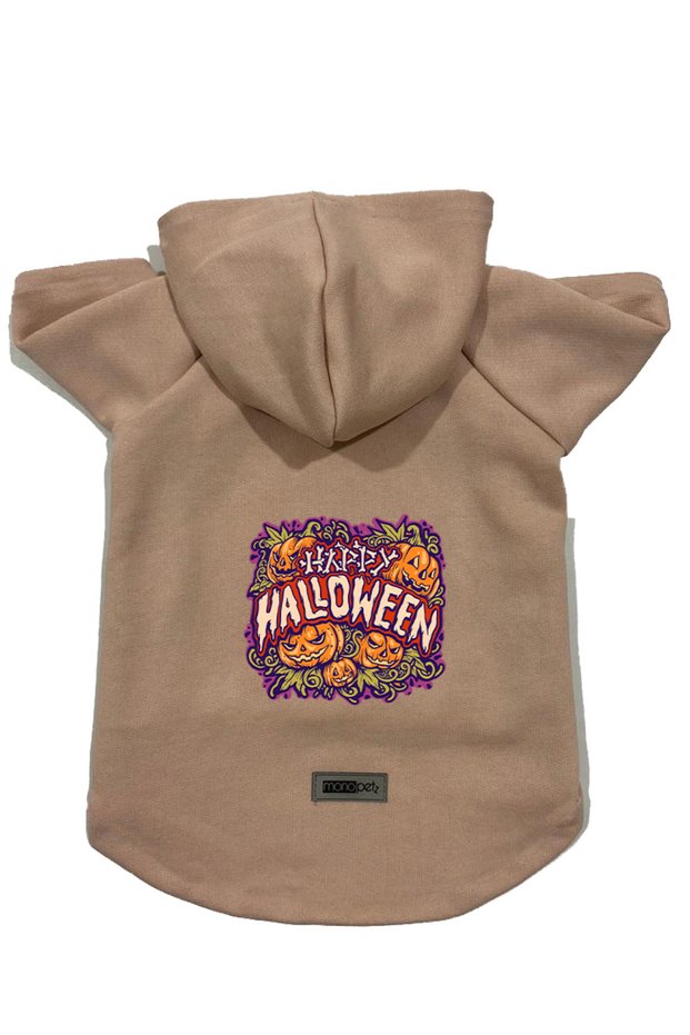 Hooded Fleece Sweatshirt Dog and Cat Outfit & Dress - Beige Happy Halloween
