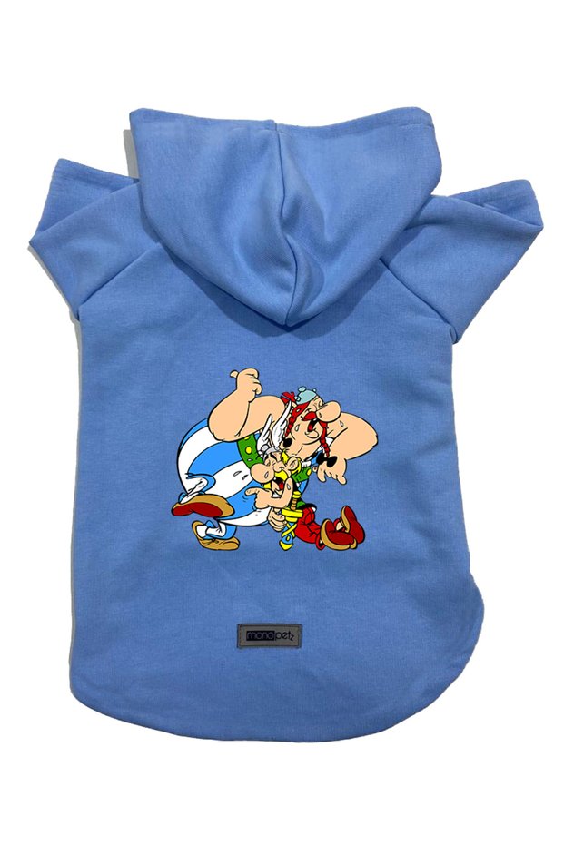 Hooded Fleece Sweatshirt Dog and Cat Outfit & Dress - Blue Astrix and Obelix