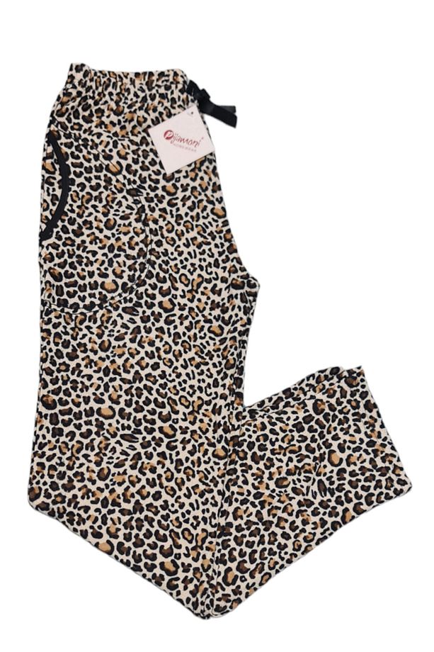 Kadın Leopar Desenli Cepli Süet Pijama Tek Alt - 1
