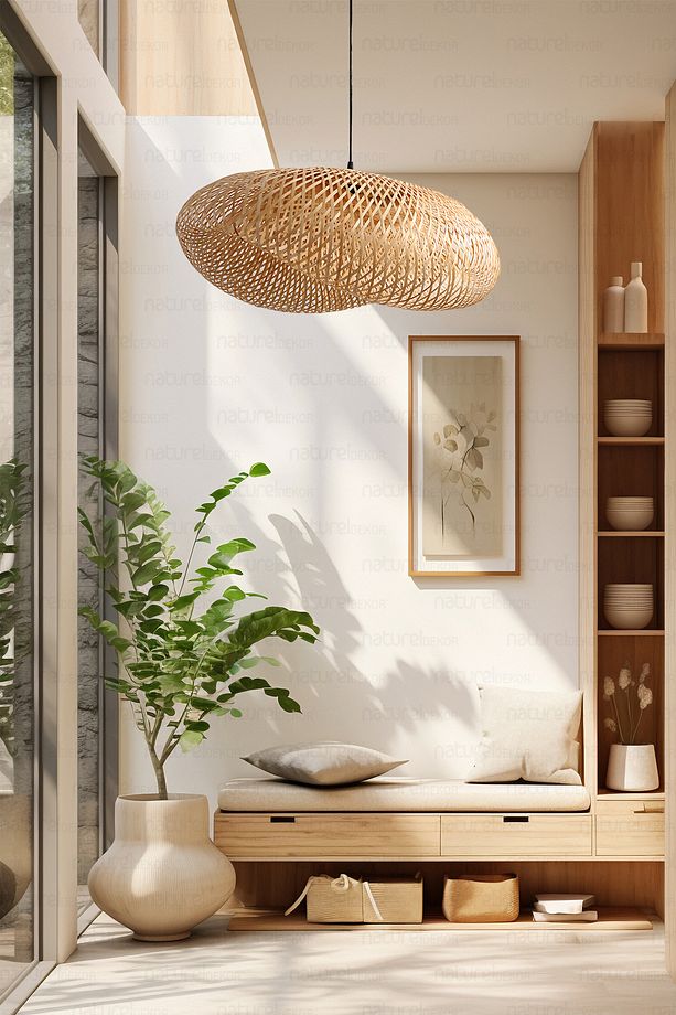 Bohem Bambu Elips Sarkıt Avize Lamba 60cm - Iskandinav, Modern, Bohem, Rattan Aydınlatma - 3