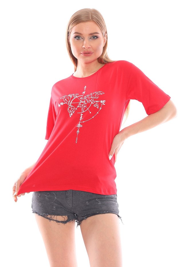 Compass Printed Crew Neck Women's T-Shirt