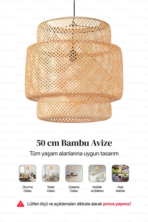 Sinnerlig Bambu Avize 50cm- Iskandinav, Modern, Bohem, Rattan Avize, Aydınlatma - 6