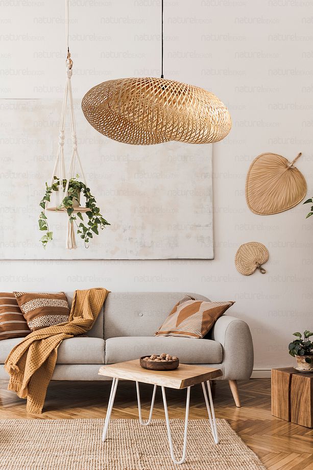 Bohem Bambu Elips Sarkıt Avize Lamba 60cm - Iskandinav, Modern, Bohem, Rattan Aydınlatma - 2