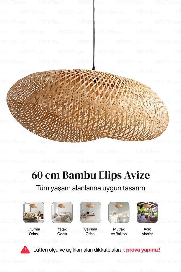 Bohem Bambu Elips Sarkıt Avize Lamba 60cm - Iskandinav, Modern, Bohem, Rattan Aydınlatma - 6
