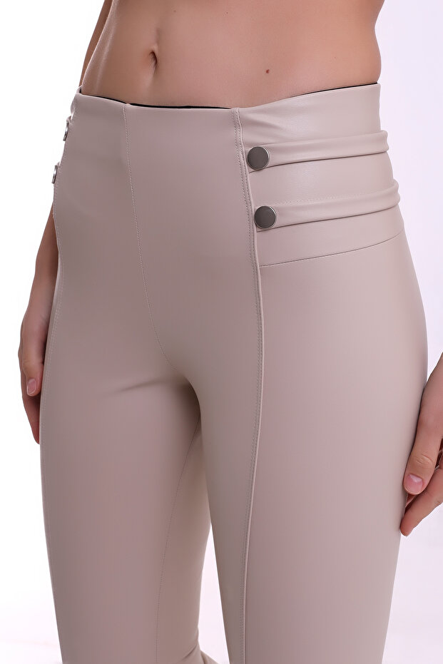 Leather Leggings with Waist Detail ECRU