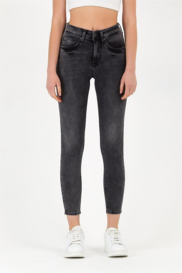 - Kadın Slim-fit Kot Pantolon Antrasit - 1