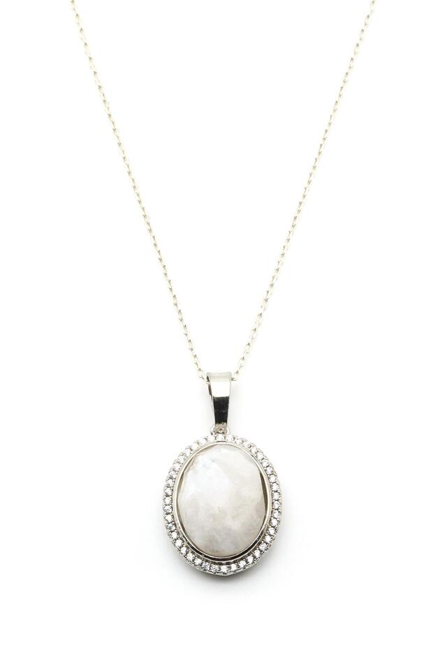 Moon Stone Natural Stone Silver Colored Necklace