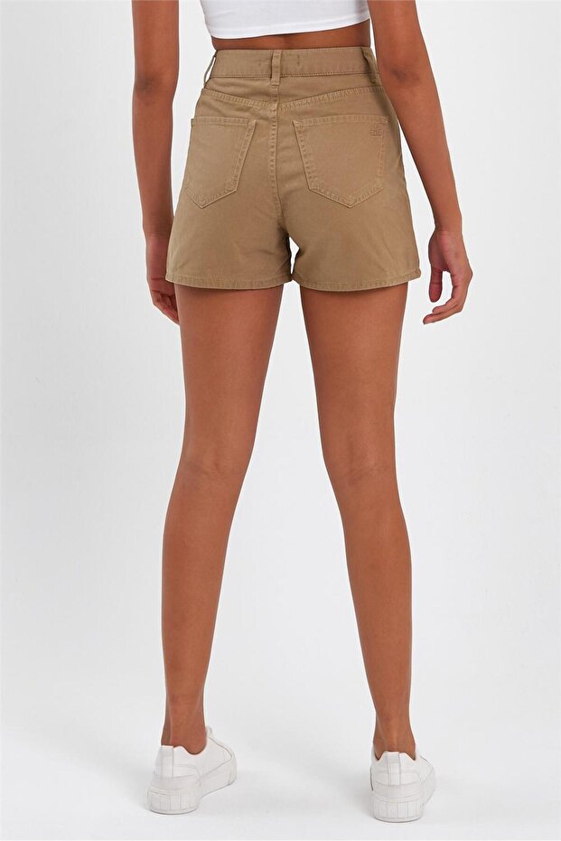 - Kadın Mini Slim Denim Şort Camel - 5