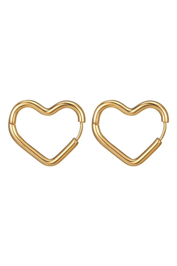 Women's Gold Heart Figured Steel Hoop Earrings