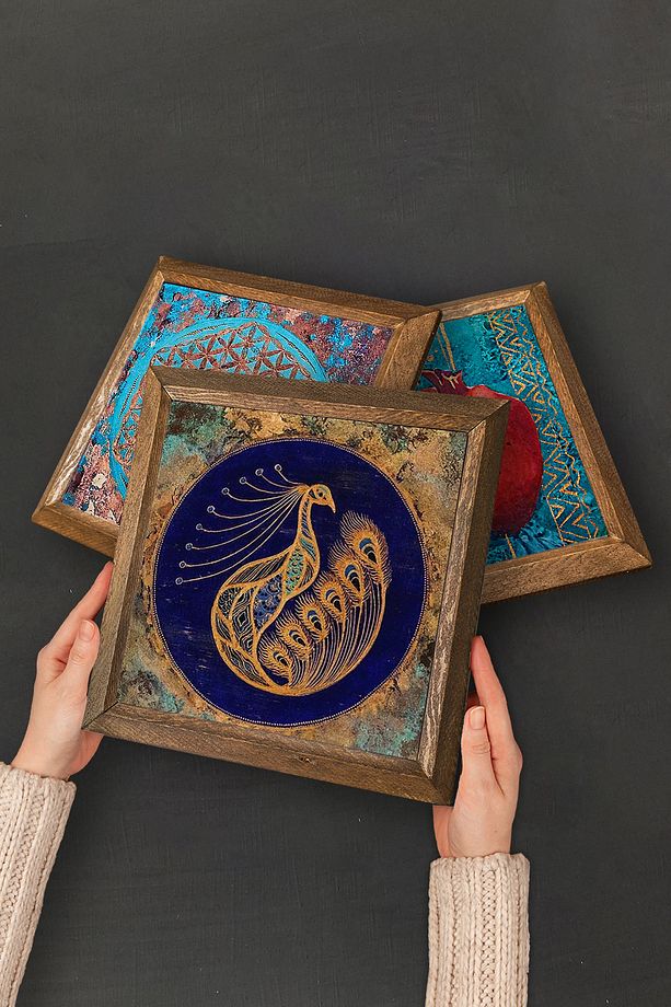 Yaşam Çiçeği Taş Duvar Tablosu Ahşap Çerçeveli Duvar Dekoru 2 Parça Tablo Seti Wall Art -W2-522- - 4