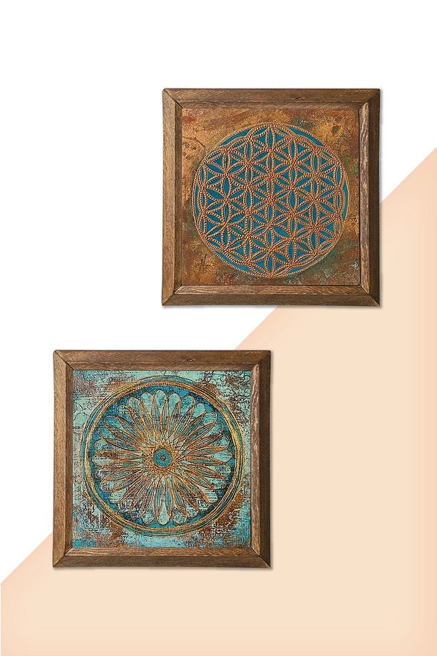 Yaşam Çiçeği Taş Duvar Tablosu Ahşap Çerçeveli Duvar Dekoru 2 Parça Tablo Seti Wall Art -W2-522- - 5