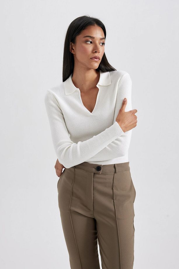 Yumuşak Dokulu Polo Yaka Basic Triko Kazak - 3