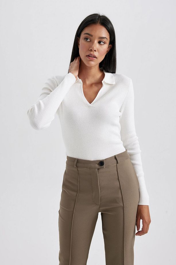 Yumuşak Dokulu Polo Yaka Basic Triko Kazak - 1