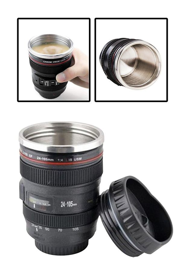 Objektif Görünümlü Lens Kupa Çelik Kahve Çay Termos Mug Bardak - 4