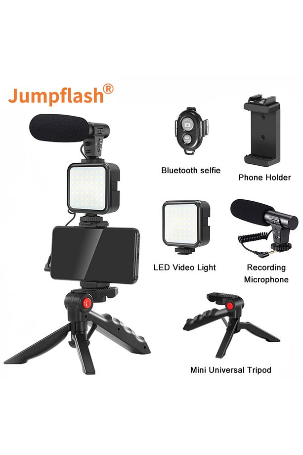 Profesyonel Vlogging Seti Video Kiti Tripod Mikrofon Led Işık Telefon Tutucu Kumandalı Selfie Vlog - 2