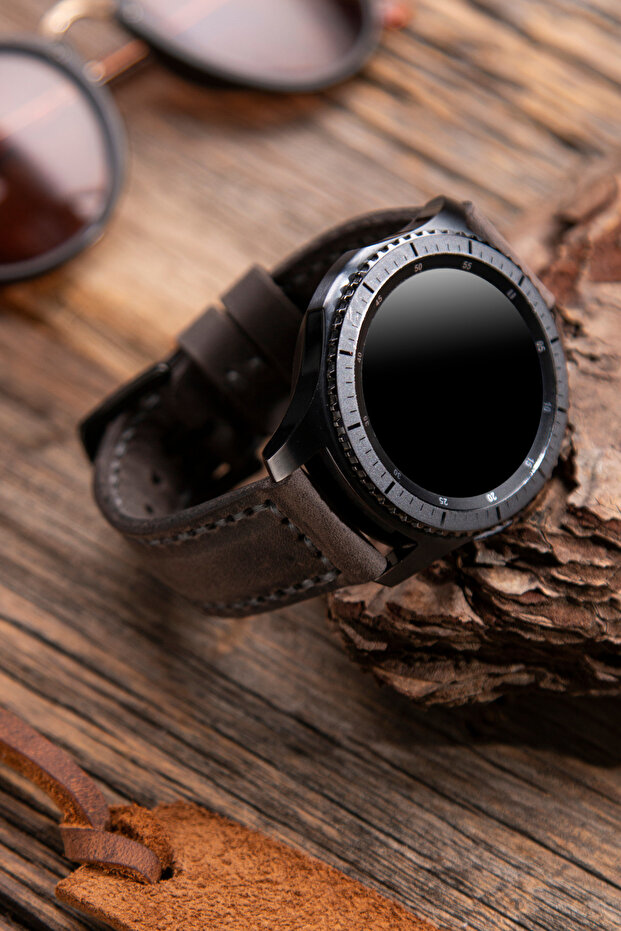 سوار ساعة جلد لساعة Samsung Watch 3 وGear S3 Classic وFrontier، مقاس 22 ملم، مناسب لمقاس 45 و46 ملم