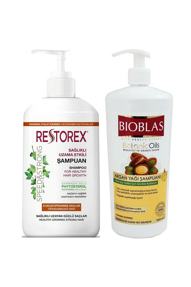 Argan Yağı Şampuanı 1000 Ml + Restorex Kuru Yıpranmış Saçlar Için Onarıcı Şampuan 1000 Ml - 1