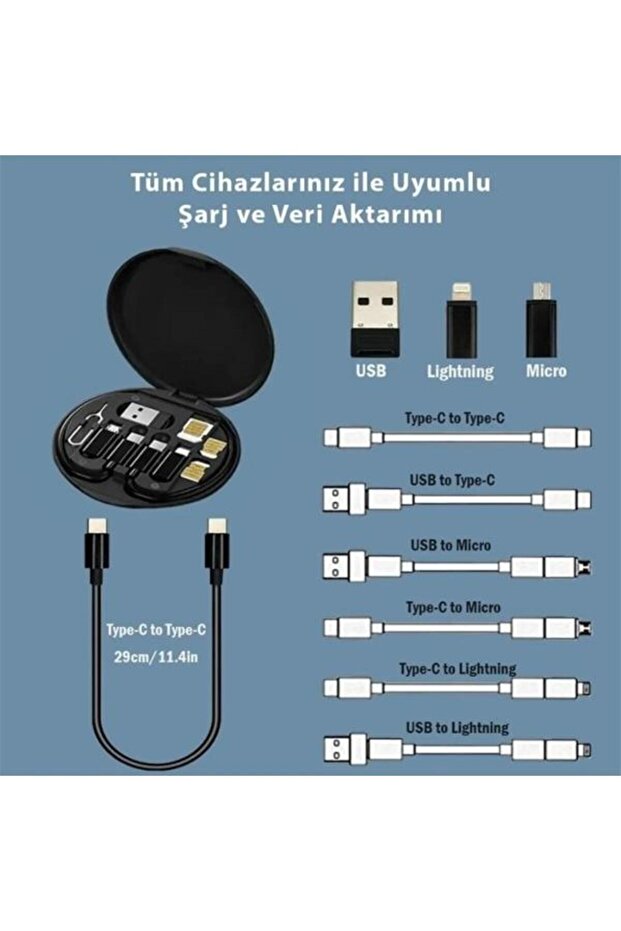 Polham 6in1 60w Type C, Micro Ve Iphone Lightning Kablolu, Dönüştürücü, Sim Aparatlı Seyahat Seti - 5