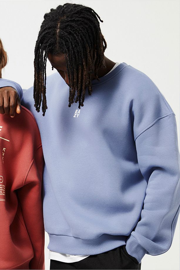 Eazy Basic Oversize Unisex Açık Mavi Bisiklet Yaka Kalın Sweatshirt - 4