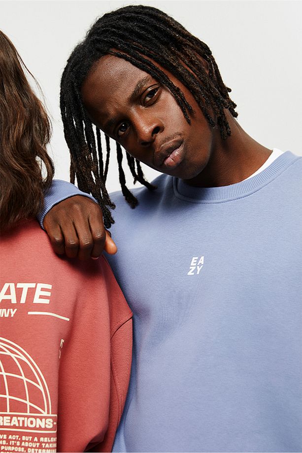 Eazy Basic Oversize Unisex Açık Mavi Bisiklet Yaka Kalın Sweatshirt - 1