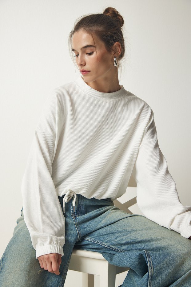 Women's White Tie Detailed Knitted Blouse HK00031