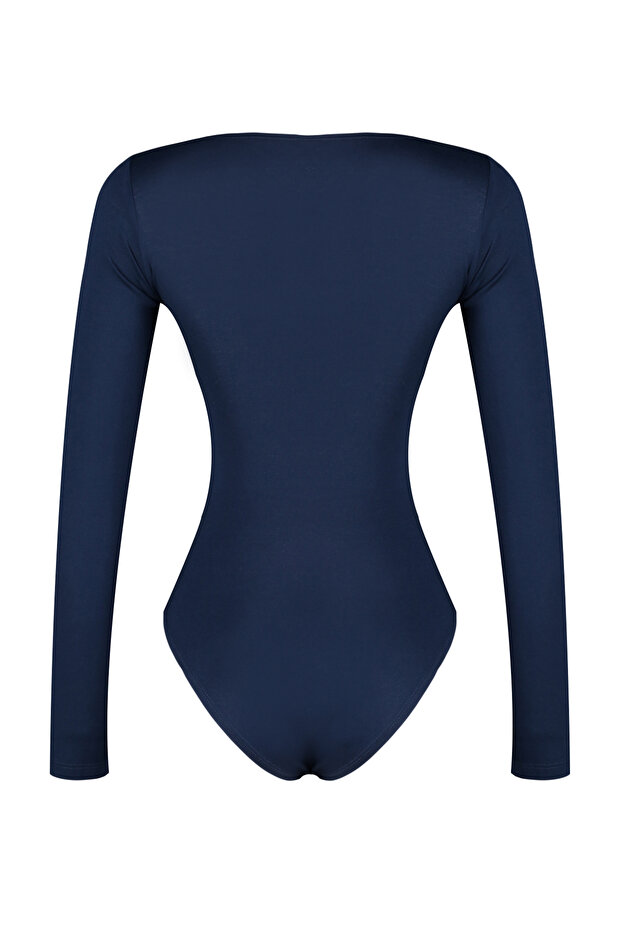Lacivert Fitted/Vücuda OturaKare Yaka Alttan Çıtçıtlı Örme Body TWOAW24BD00062 - 8
