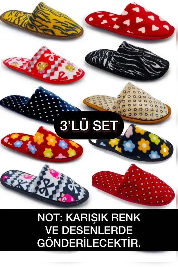 Pack of 3 Winter Slippers Home Slippers Dowry Bundle Set Guest Slippers