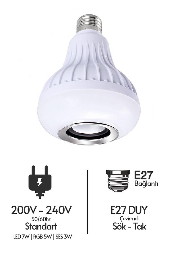 Hoparlörlü Bluetooth Led Ampül RGB Ambiyans Aydınlatmalı IOS ve Android Uyumlu Led Işık - 3