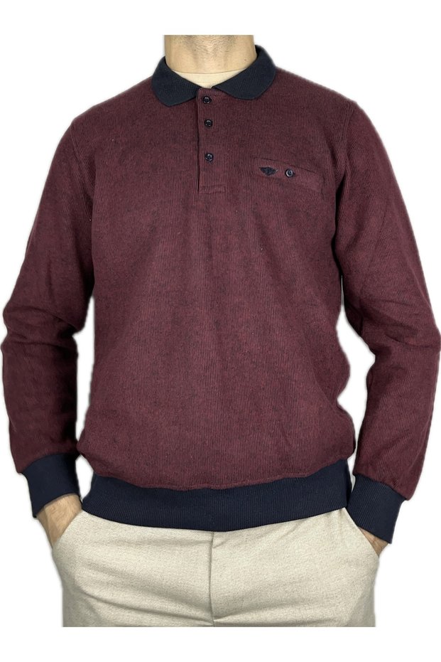 Men's Burgundy Winter Thick Long Sleeve Thessaloniki Sweater with Pockets