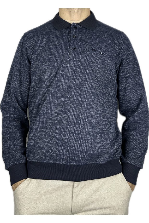 Men's Navy Blue Pocketed Thick Long Sleeve Soft Textured Thessaloniki Sweater