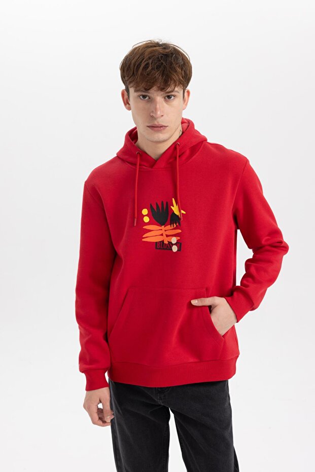 Regular Fit Kapüşonlu Baskılı Sweatshirt - 3