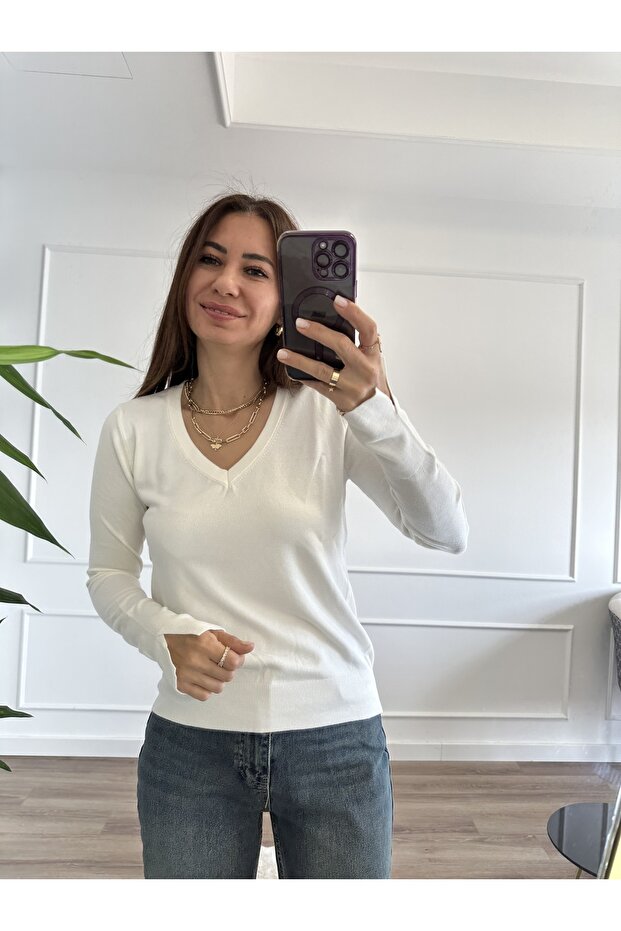 V-Neck Slit Sweater