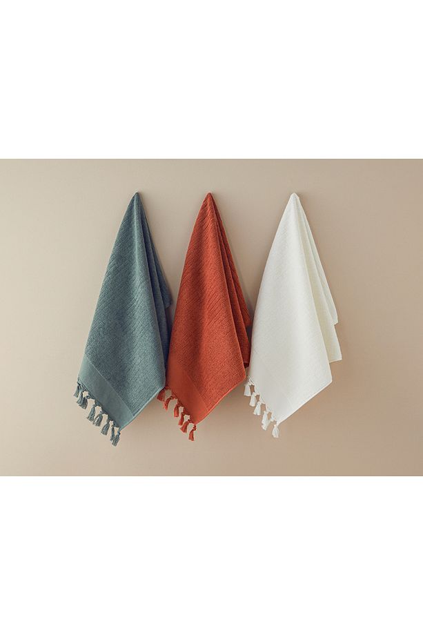 Tuffy Stripe Pamuklu Saçaklı El Havlusu Ekru - 3