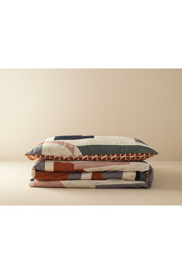 Dynamic Square Dijital Baskılı Soft Cotton Tek Kişilik Nevresim Seti 160x220 Cm Bej – Terracotta - 6