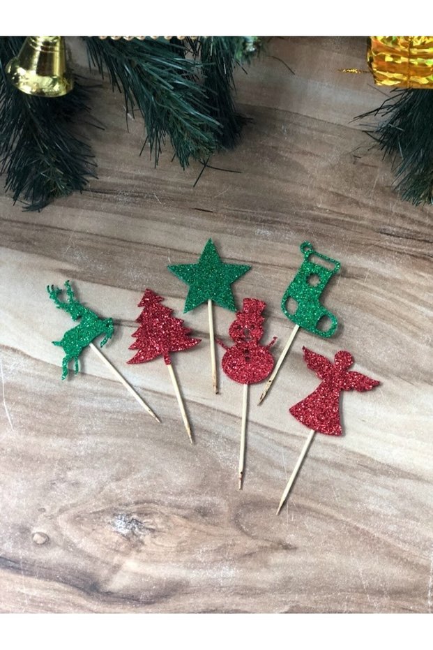 Christmas Pine Tree Green Glitter Eva Toothpicks Set of 6