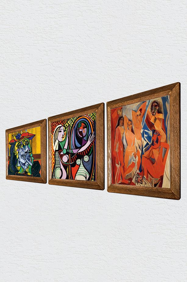 Picasso Taş Duvar Tablosu Ahşap Çerçeveli Duvar Dekoru 3 Parça Tablo Seti Wall Art - 2