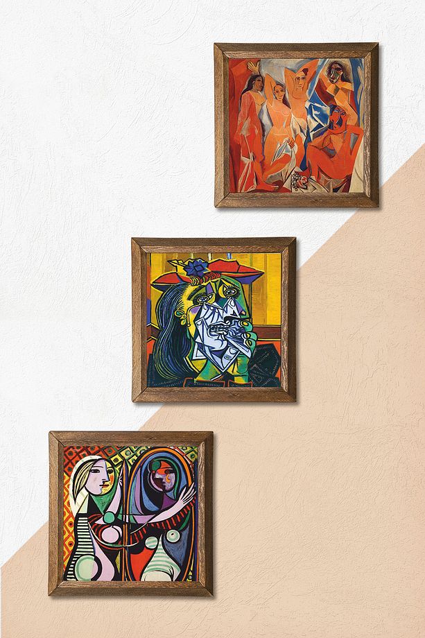 Picasso Taş Duvar Tablosu Ahşap Çerçeveli Duvar Dekoru 3 Parça Tablo Seti Wall Art - 5
