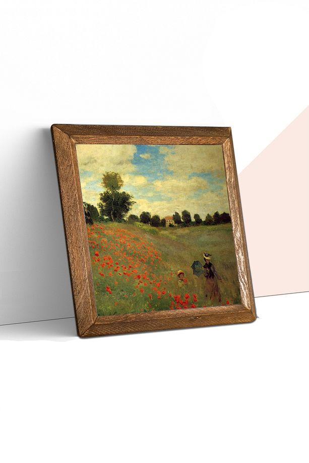 Claude Monet Gelincikler Taş Duvar Tablosu Ahşap Çerçeveli Duvar Dekoru Wall Art 25x25cm - 2
